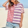 thumbnail image 5 of Babysbule Women's Summer Striped Shirt Casual Color Blocked Short Sleeve Top Loose Round Neck T-Shirt Lightweight Fashion Blouse, 5 of 9