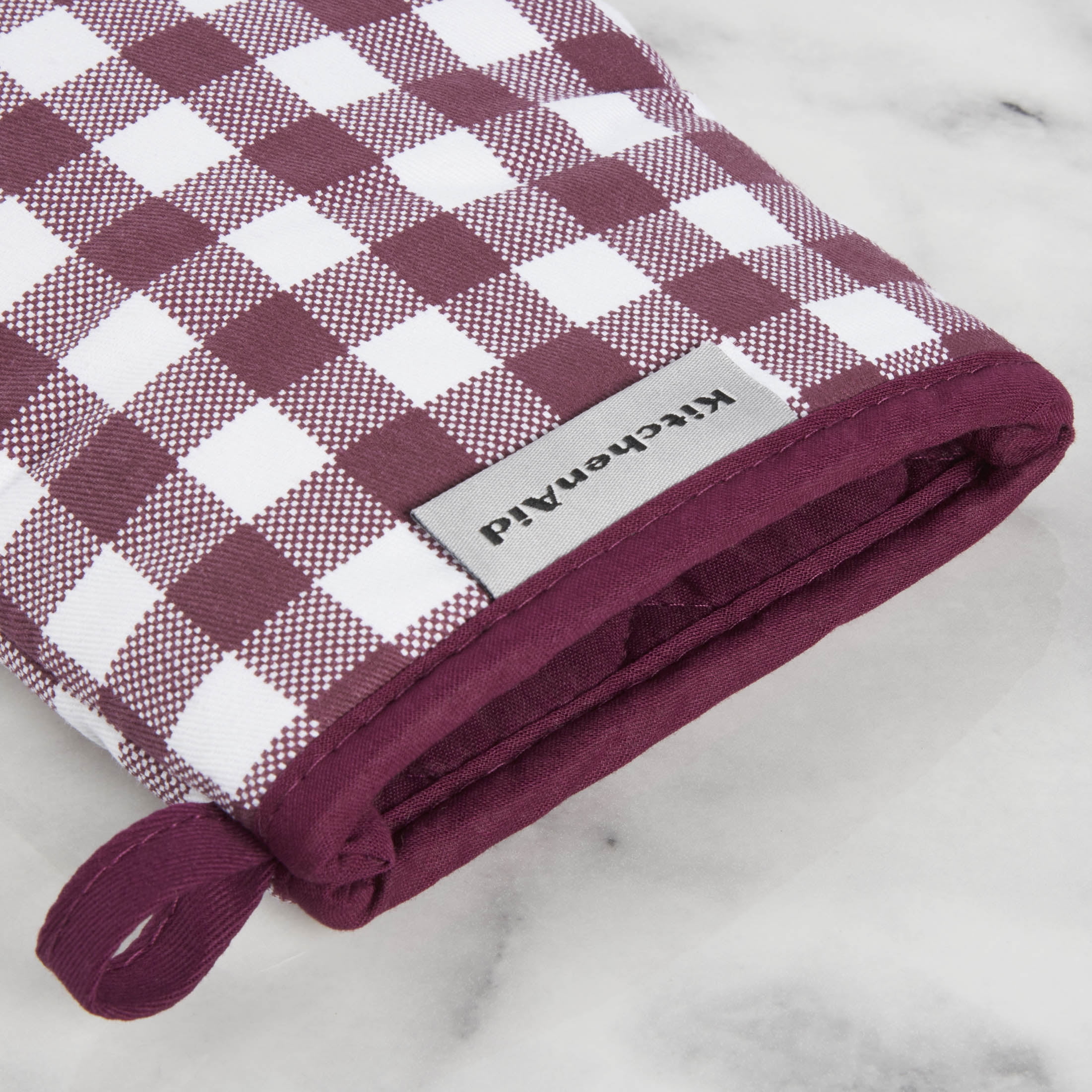 KitchenAid Gingham Mini Oven Mitt 2-Pack Set, Beet, 5.5"x8"
