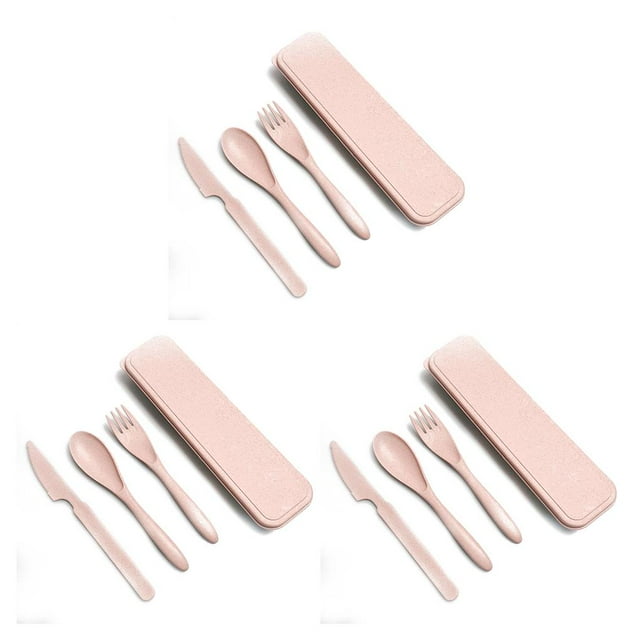 jesticaly Tableware Set Portable Washable Solid Color Children Flatware Kit Home Preschool Camping Holiday Cutlery Pink 3Set