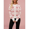 thumbnail image 5 of Women'S Cute Crew Neck Cardigan Long Sleeve Casual Knitted Cardigan Drop Shoulder Sweater White Red Heart M, 5 of 7