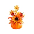 thumbnail image 2 of Fall Artificial Pumpkin Floral Centerpiece with Sunflowers and Skull for Mantel, Table and Halloween Thanksgiving Decor, Harvest Celebration, Table Accent, 2 of 6