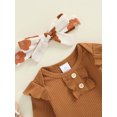 thumbnail image 6 of FEORJGP Toddler Baby Girls 3Pcs Casual Outfits 0 3M 6M 12M 18M Infant Long Sleeve Ribbed Rompers Solid Crew Neck Jumpsuits + Floral Pants + Headband SCute Comfy Sweet Clothes for Spring Fall, 6 of 7