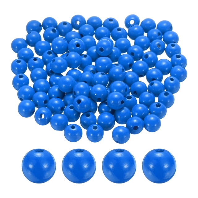 Uxcell 100 piezas de cuentas de madera azul profundo de 16 mm, cuentas redondas sueltas con agujero grande para hacer joyas, collares y pulseras.