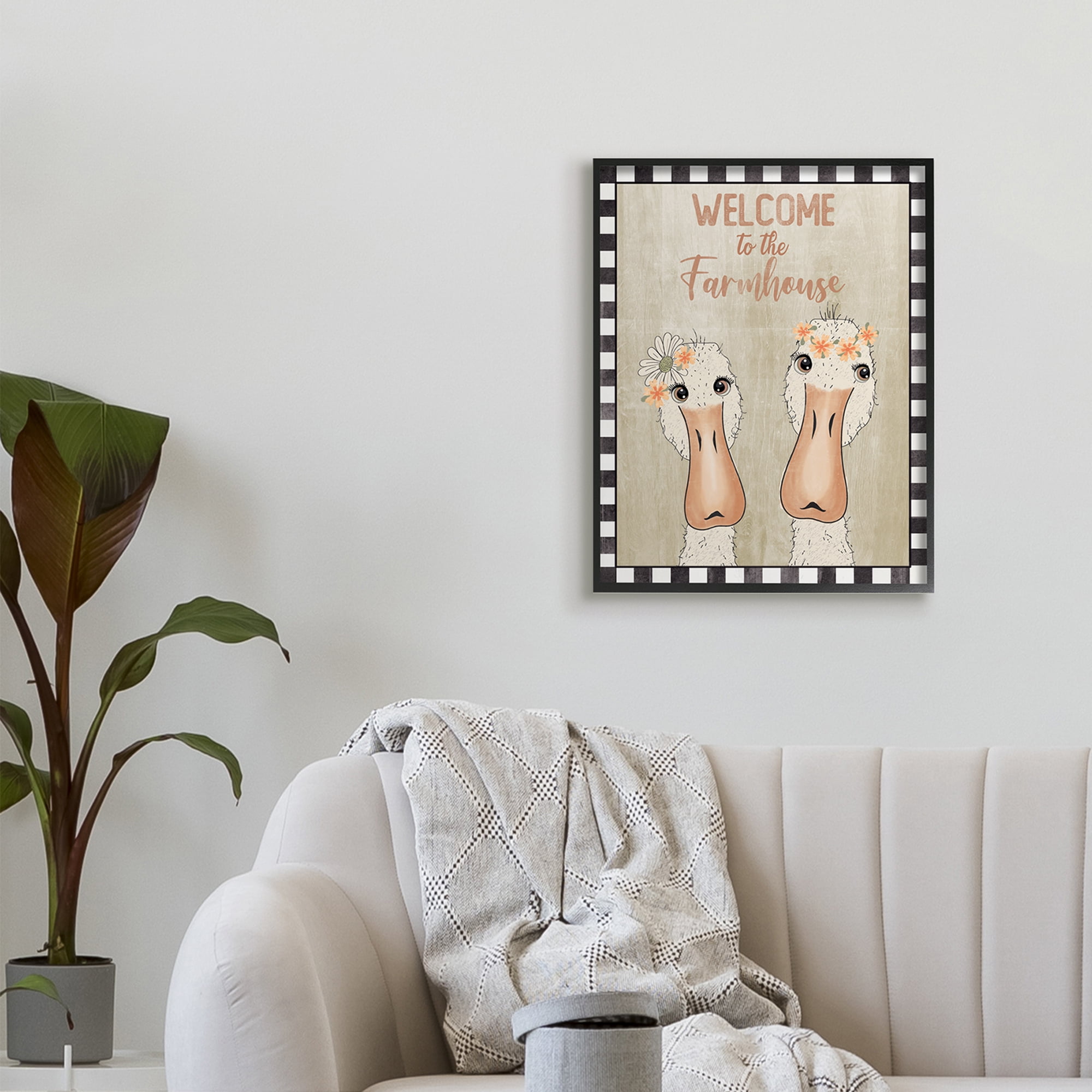 Stupell Industries Welcome to the Farmhouse Phrase Whimsical Country Geese,24 x 30,Designed by Andrea Jasid Grassi