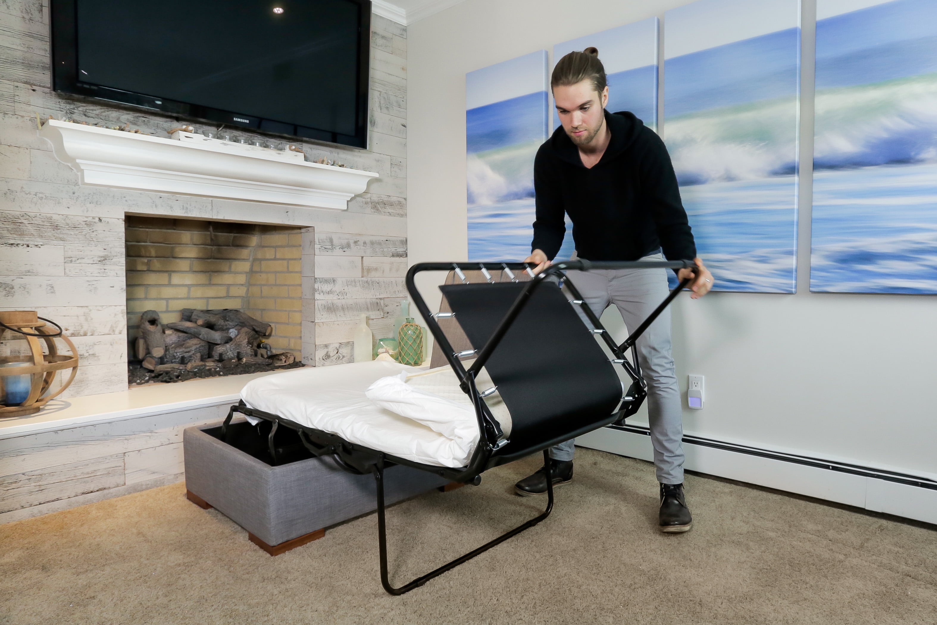 Ibed Convertible Ottoman Guest Bed In Gray Fabric Walmart Com Walmart Com