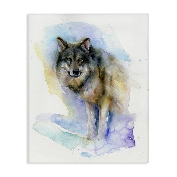 Stupell Industries Watercolor Wolf in Snow Animals & Insects Painting Gallery Wrapped Canvas Art Print Wall Art, 16 x 20