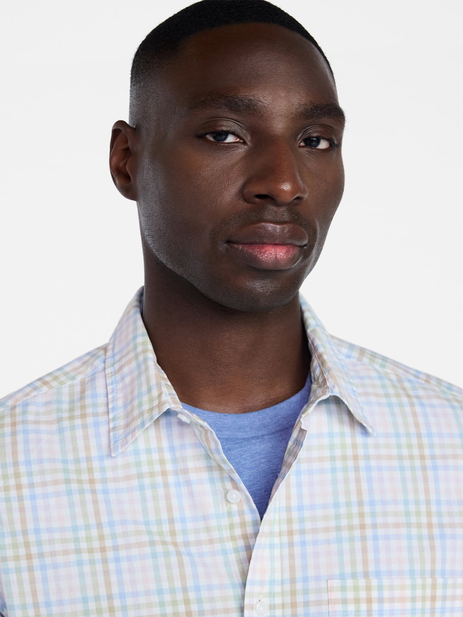 George Men's & Big Men's Modern Fit Poplin Button Up Shirt with Short Sleeves, Sizes XS-5XL