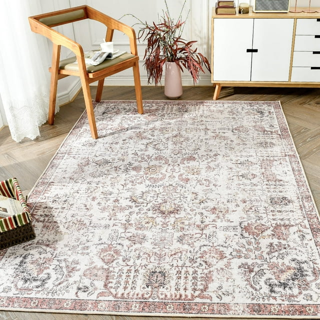 RUGKING Tapis de Zone 8x10 Rouge Multi Vintage Tapis Pliable Tapis Fin Tapis Rétro Imprimé Floral Boho pour Cuisine Chambre Salon Salle à Manger