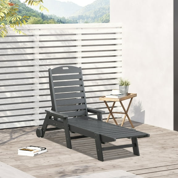 Outsunny Outdoor Chaise Lounge Chair Recliner w/ Wheel Adjustable Back Gray
