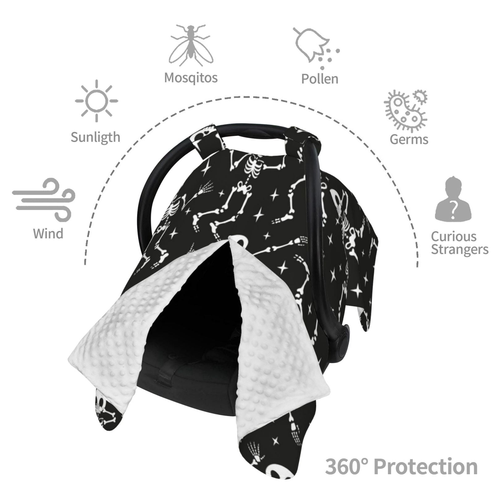 Car Seat Cover Baby - Retro Skeleton Dancing On Halloween Party Breathable Infant Car Seat Cover for Baby Carseat, Lightweight Comfort Baby Essentials Must Haves Newborn Stuff for Girl Boy
