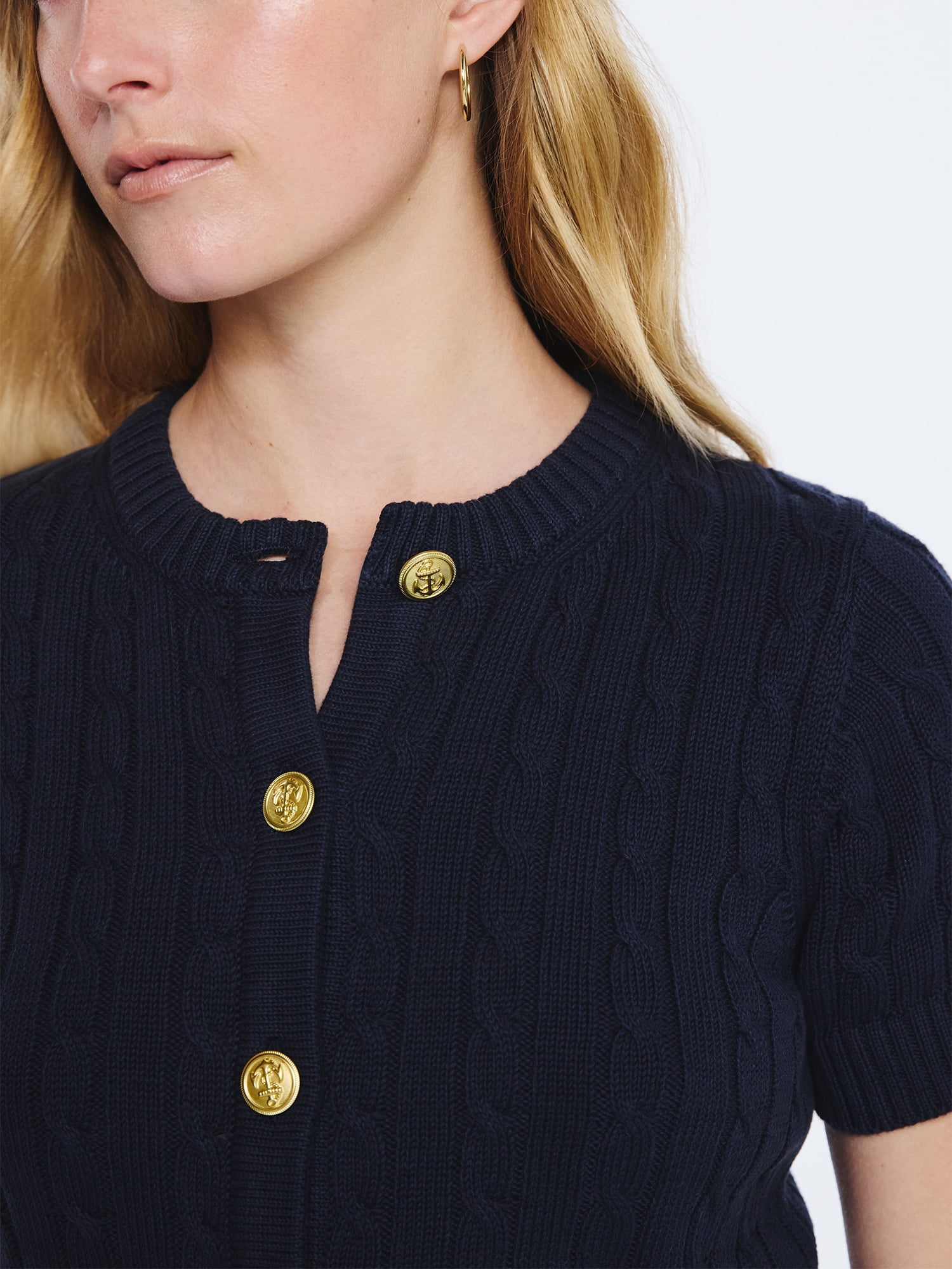 Free Assembly Women's and Women's Plus Cable Knit Cardigan Sweater with Short Sleeves, Lightweight, Sizes XS-4X
