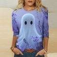 thumbnail image 2 of Brnmxoke 3/4 Length Sleeve Womens Tops Casual Plus Size Crewneck Halloween Ghost T Shirts Loose Vintage Cute Three Quarter Length Shirts Purple,XXL, 2 of 6