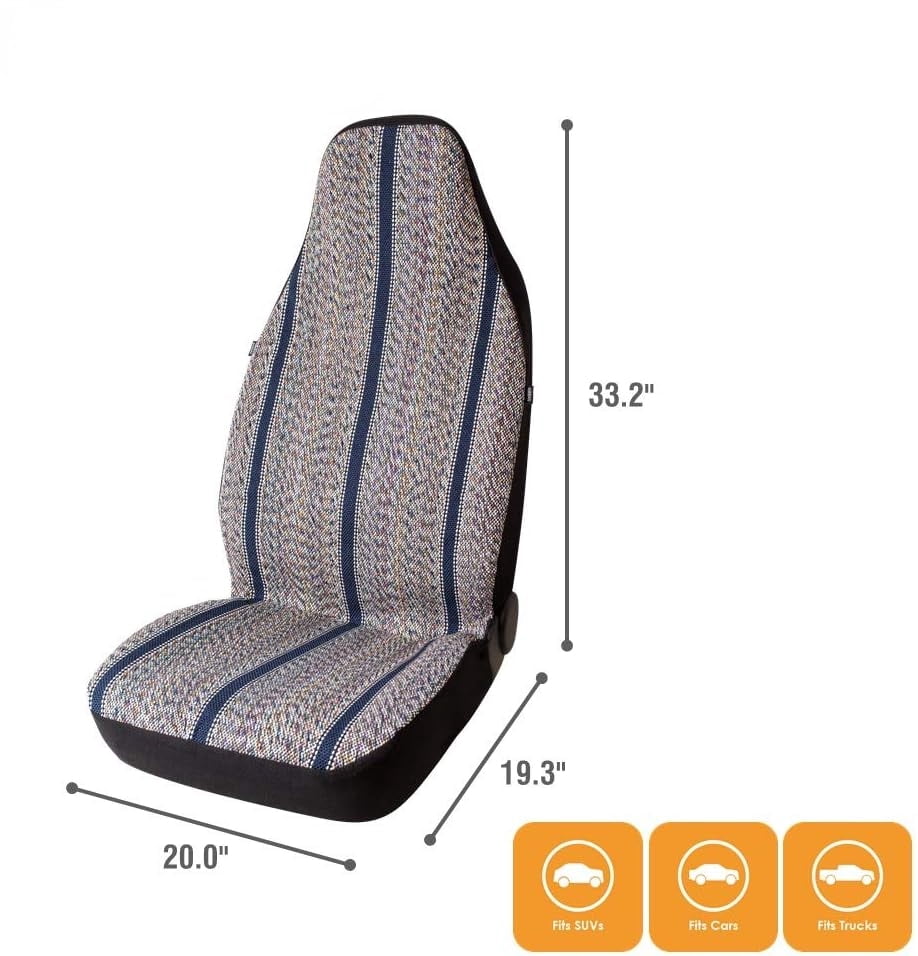 PM  Baja Blanket Bucket Seat Cover for Car, Truck, Van, SUV - Airbag Compatible (2PCS Blue)