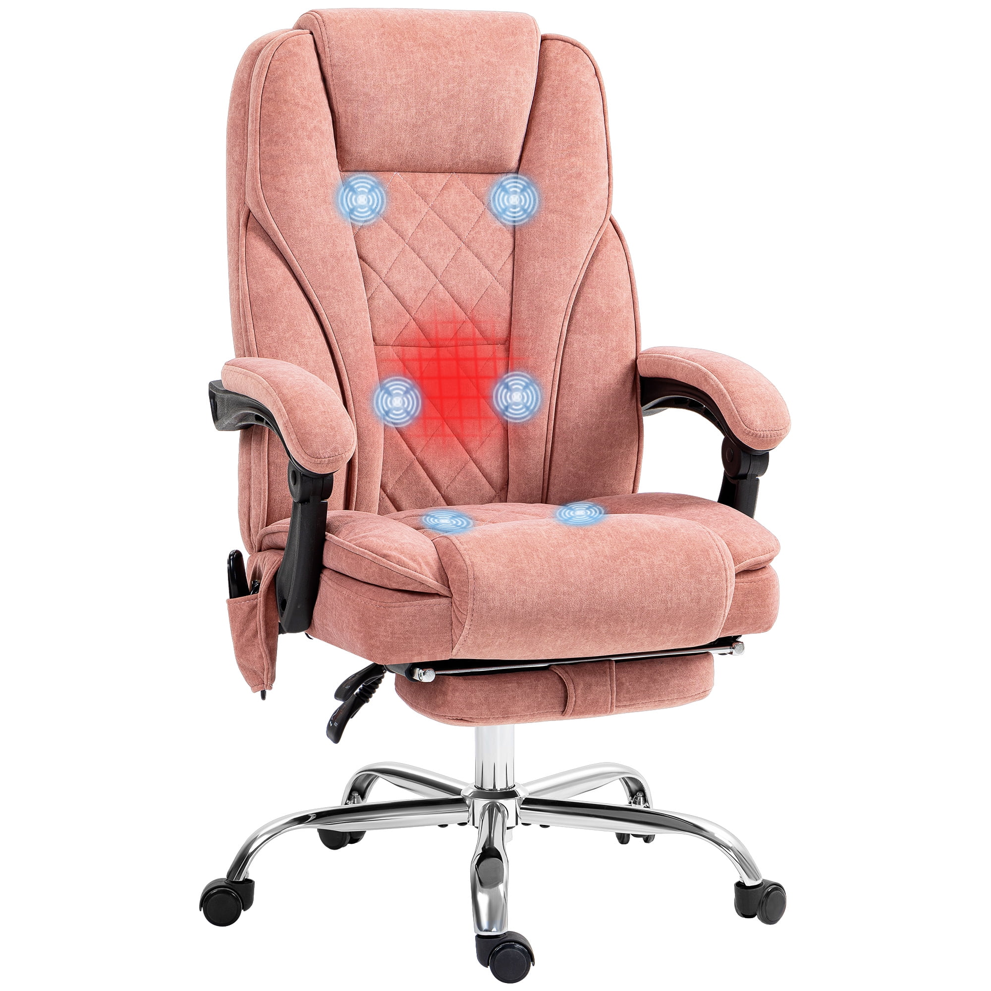 Vinsetto Massage Office Chair with Heat, Reclining, Footrest, Pink