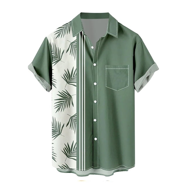 Camisas Negras Para Hombre Camisa hawaiana de manga corta para hombre, camisa con estampado 3D de solapa de primavera y verano, camiseta de moda (AG, L)