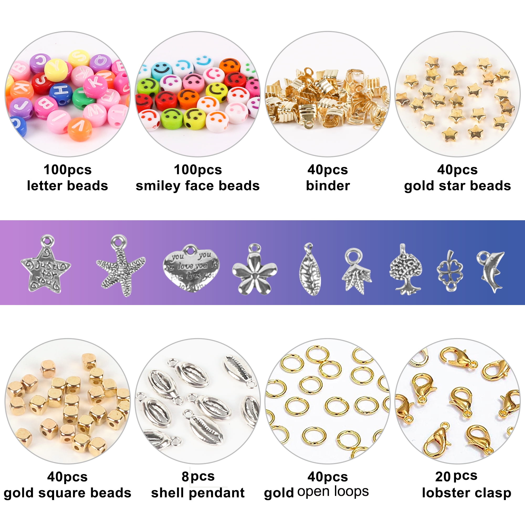  Clay Beads Arts and Crafts Kit for Jewelry Making, With Smiley  Letter Beads, Gifts for Girls Age 6-12