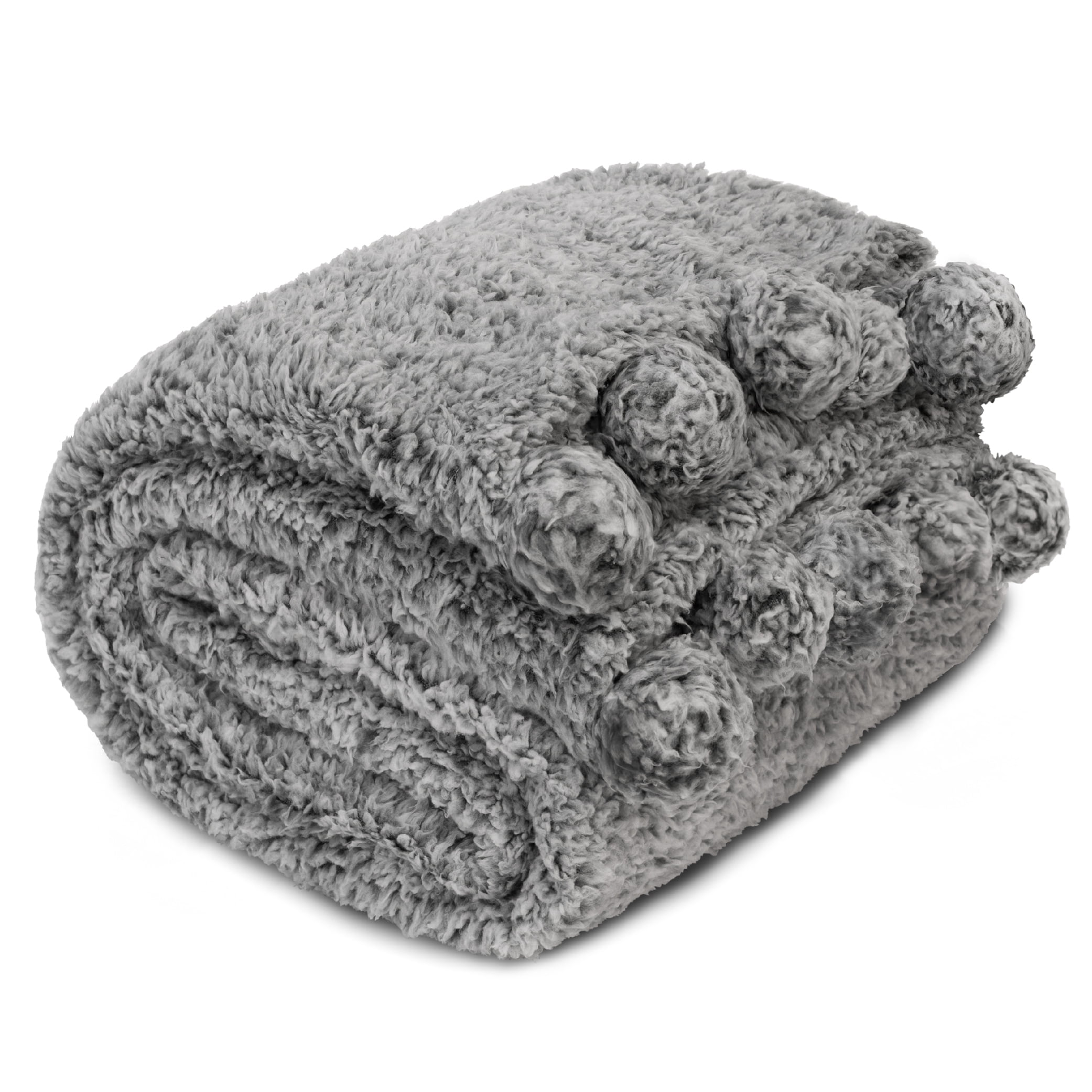 Pavilia Gray Polyester Sherpa Throw, 50” x 60”