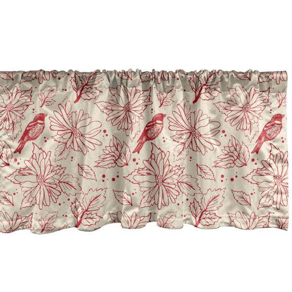 Ambesonne Floral Window Valance, Vintage Style Flowers Art, 54" X 18", Eggshell and Vermilion