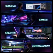 Deco Gear 49 Curved Gaming Monitor, 5120x1440 144Hz OLED Monitor, 32:9 Ultrawide Monitor, QD-OLED 0.03ms HDR400 True Black, 100% sRGB, HDMI 2.1, 90W USB-C, KVM, Built-in Speakers