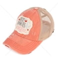 thumbnail image 3 of C.C Ponycap Messy High Bun Ponytail Adjustable Mesh Trucker Baseball Cap Hat, Criss Cross Patch Top Knots & Coffee, Coral, 3 of 3