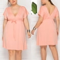 thumbnail image 4 of Ruyang Women Solid Color Dress Casual Short Sleeve V Neck High Waist Beach Mini Dresses With Belt Dress Formal Dresses for Women plus, 4 of 9