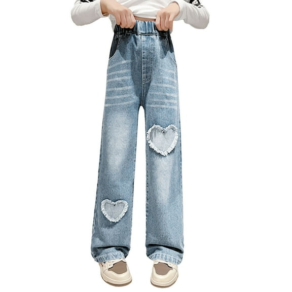 Cute Clothes For Girls 10-12 Preppy Girls Vintage Jeans Wide Leg Baggy Denim Pants Cute Bow High Elastic Waist Y2k Trousers Summer Casual Kids Streetwear
