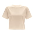 thumbnail image 7 of BODOAO Women's Crop Tee Shirts Crewneck Short Sleeve T-Shirts Pack Summer Casual Solid Slim Fit Active Workout Basic Plain Crop Tops Everyday Streetwear Apparel Beige L, 7 of 7