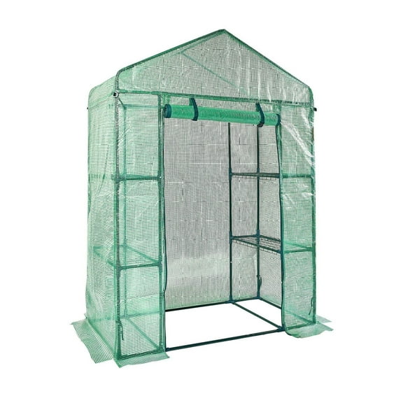 Walk-in Greenhouse 4.6x2.4x6.7ft, PE Cover, Steel Frame, Shelves - Planting & Storage