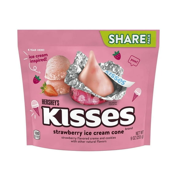 2X - Hershey's Kisses Strawberry Ice Cream Cone Flavored Share Bag Candy - 9oz