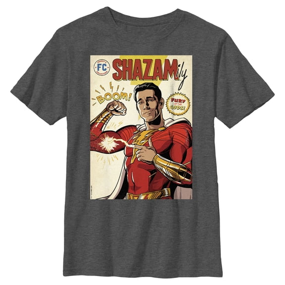Boy's Shazam! Fury of the Gods Shazamily Comic Book Cover  Graphic Tee Charcoal Heather Small
