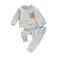 thumbnail image 2 of Baby Boys Pants Set, Striped Long Sleeve Crew Neck Sweatshirt with Elastic Waist Sweatpants Fall Outfit, 0-3T, 2 of 9