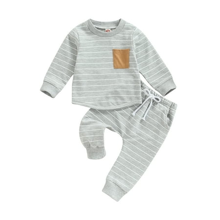 

Calsunbaby Kids Baby Boys Clothes 6 12 18 24M 3T Pants Set Striped Hoodie Plaid Sweatpants Fall Spring Outfits 6-12 Months