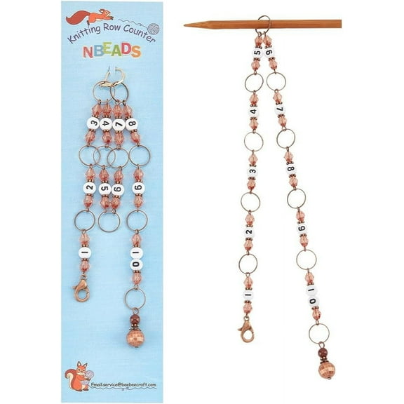 2 Pcs Knitting Row Counter Chains Numbers Acrylic Bead Stitch Marker with Zinc Alloy Lobster Claw Clasp for Knitting Crochet Tracking Project Progress Fit for Needles Up to 10mm Red Copper