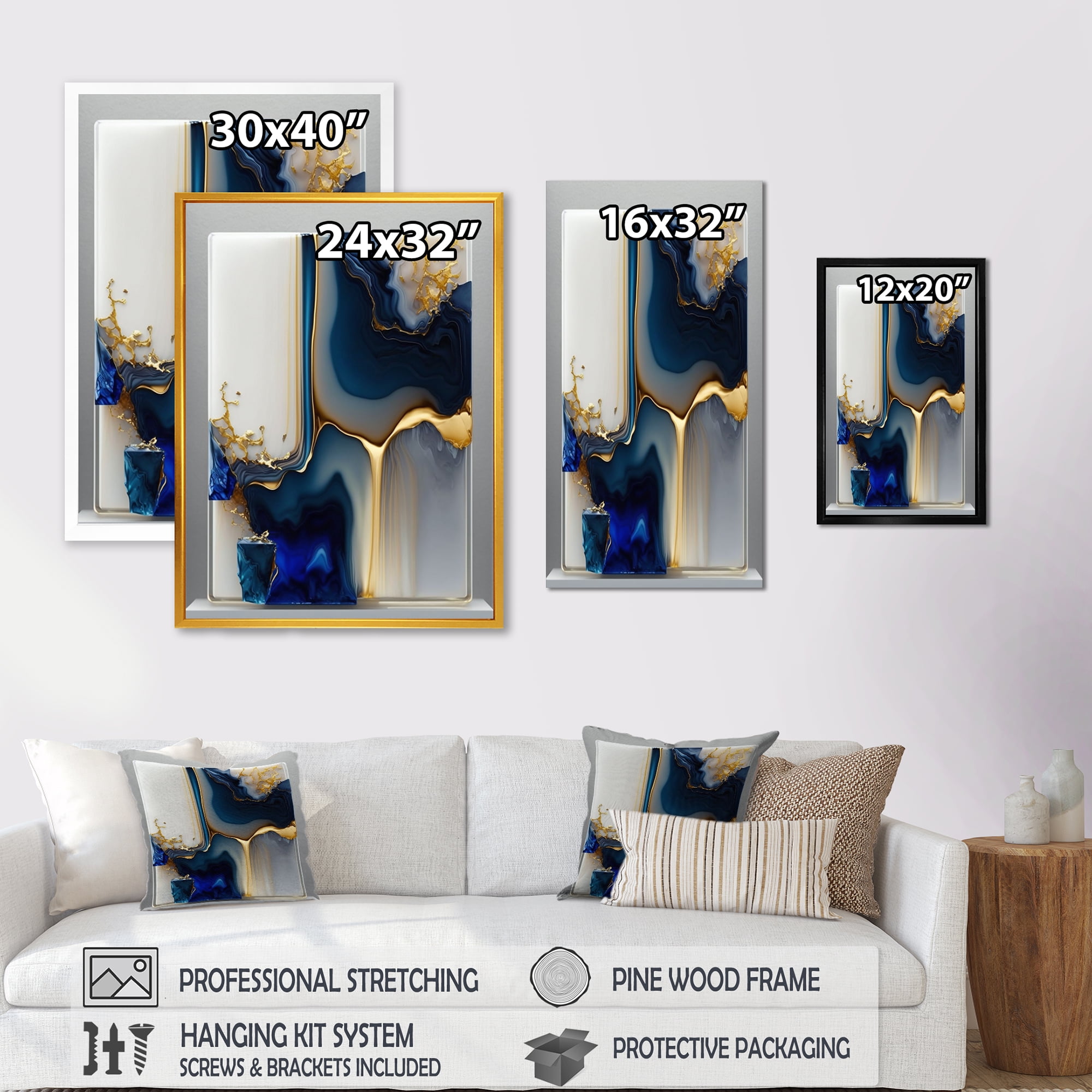 Designart Abstract Geode Gold And Blue Marble Shape I Canvas Wall Art