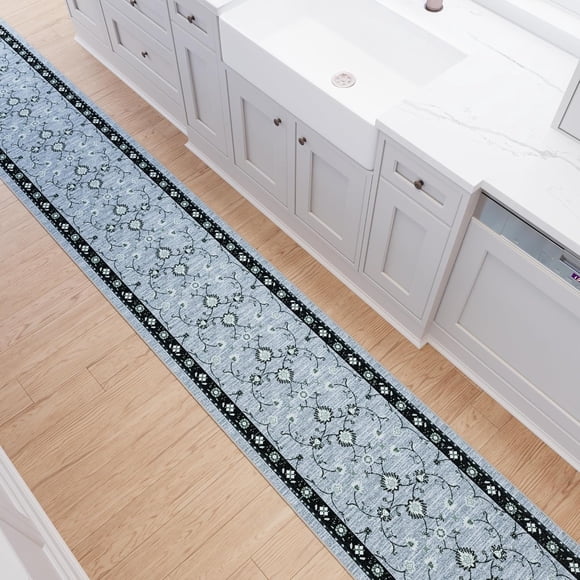 Ottomanson Runner Rug 2'7" x 6' – Soft Non-Slip Rug, Quick Dry Low Pile Carpet for Entryway, Kitchen, Hallway & Narrow Indoor Spaces, Mahal Greyish Blue