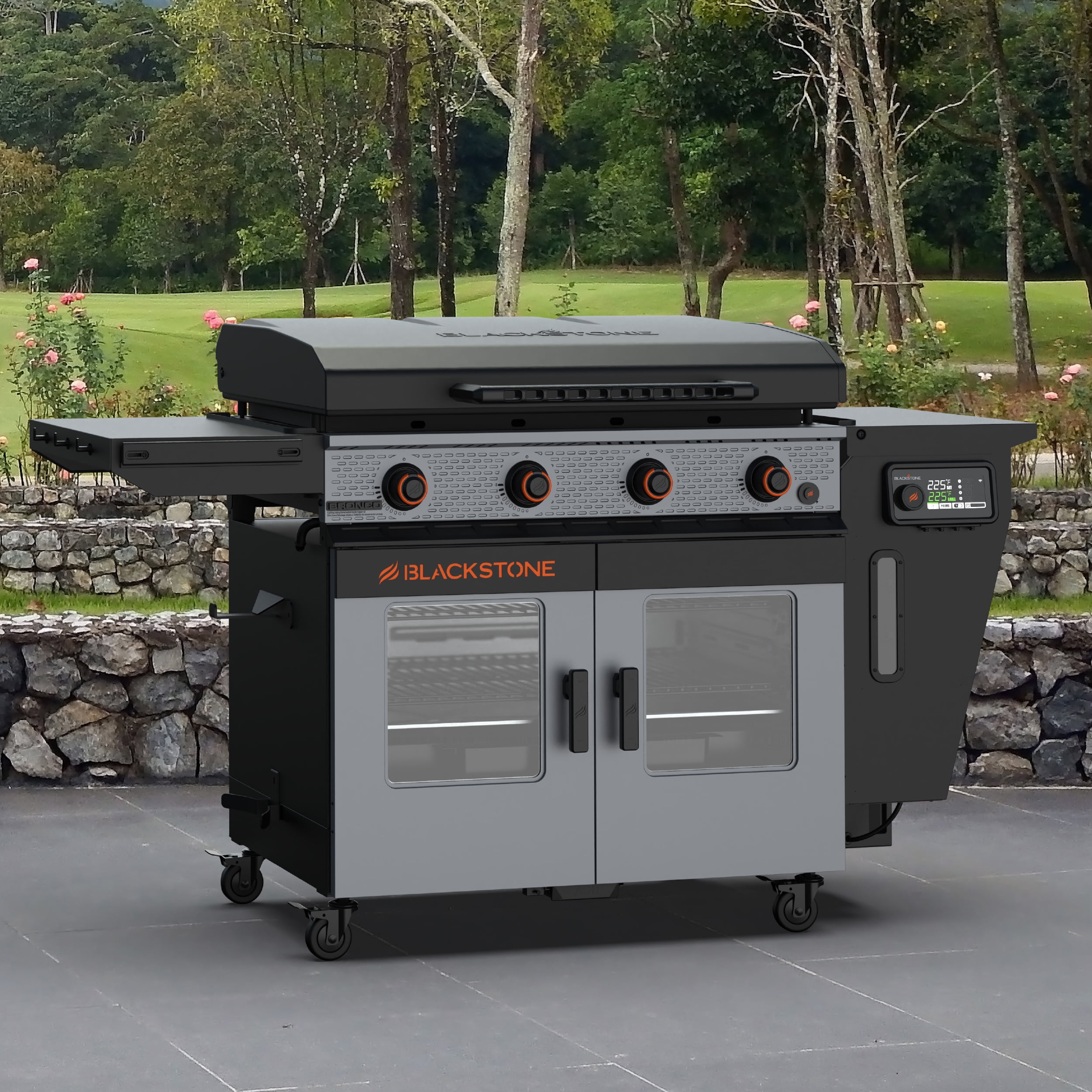Blackstone Bronco Outdoor Combo Griddle, 36 Inch 4-Burner Flat Top Grill with Vertical Pellet Smoker