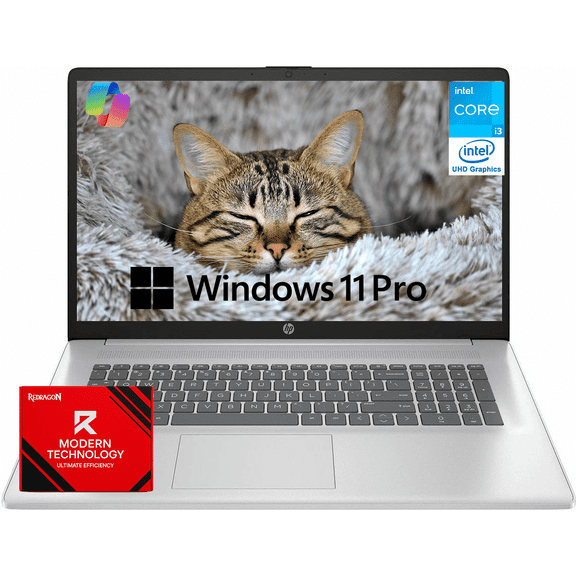 HP 17.3" Laptop Compurter, 8-Cores Intel i3-N305, 16 GB RAM, 512GB SSD, Anti-Glare Display, Windows 11 Pro, Bluetooth 5.3, w/Accessories, Silver