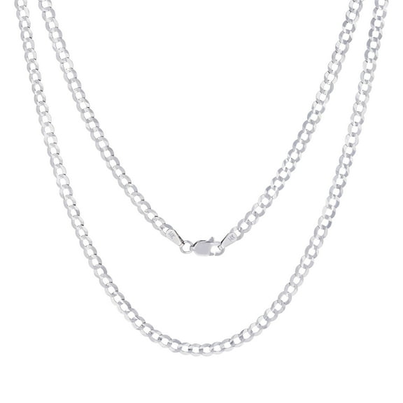 Nuragold 14k Real White Gold Solid Cuban Curb Link 4mm Chain Necklace (16"-30") Italian Jewelry for Men & Women