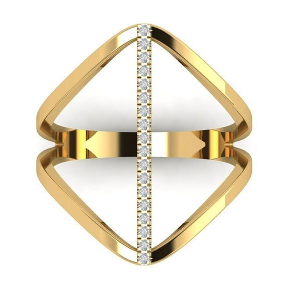 Clara Pucci 14K Yellow Gold Solid Gold Clear Statement Anniversary Ring for Women - 0.09 cttw Round Cut