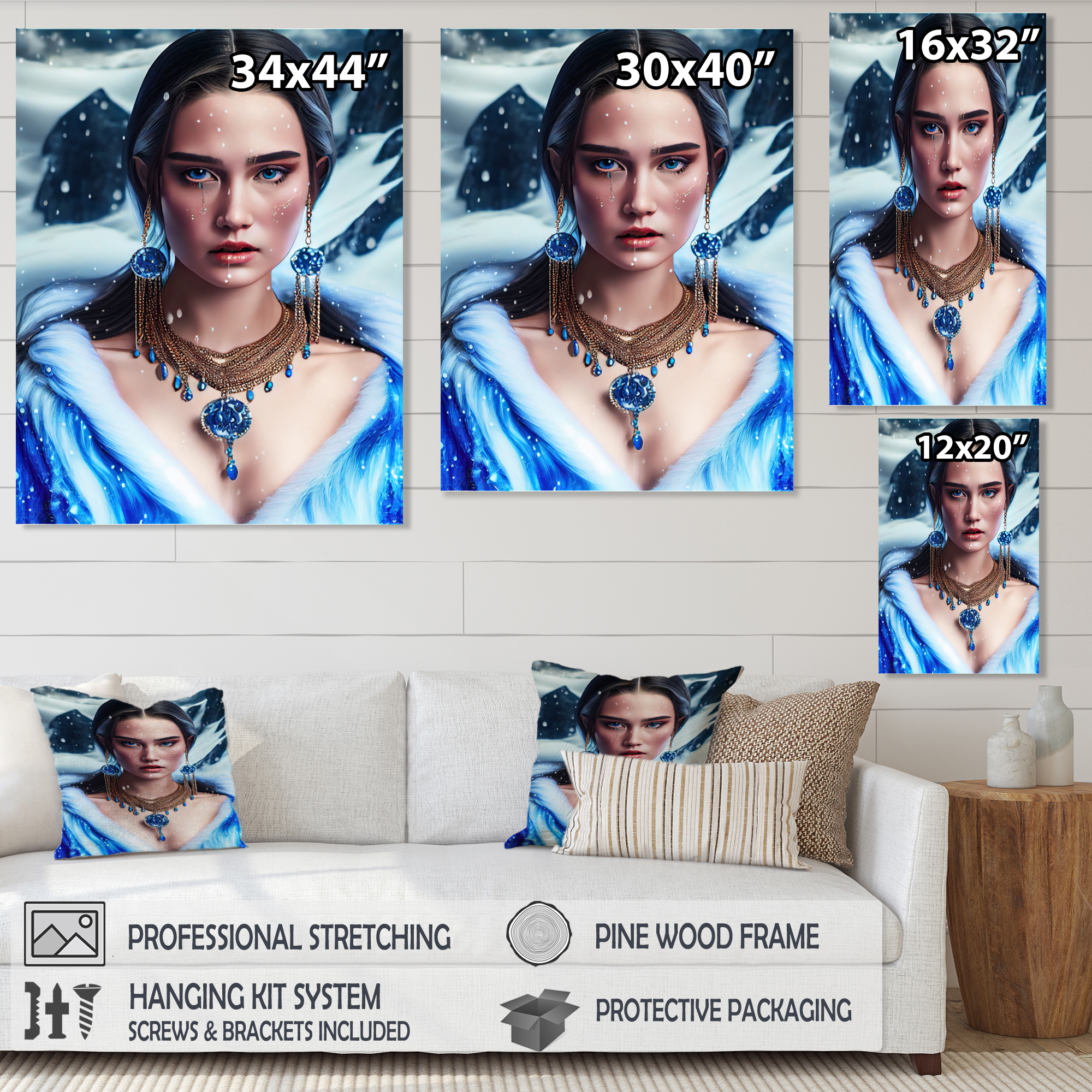 Designart Silver Ice And Blue Archangel VI Canvas Wall Art