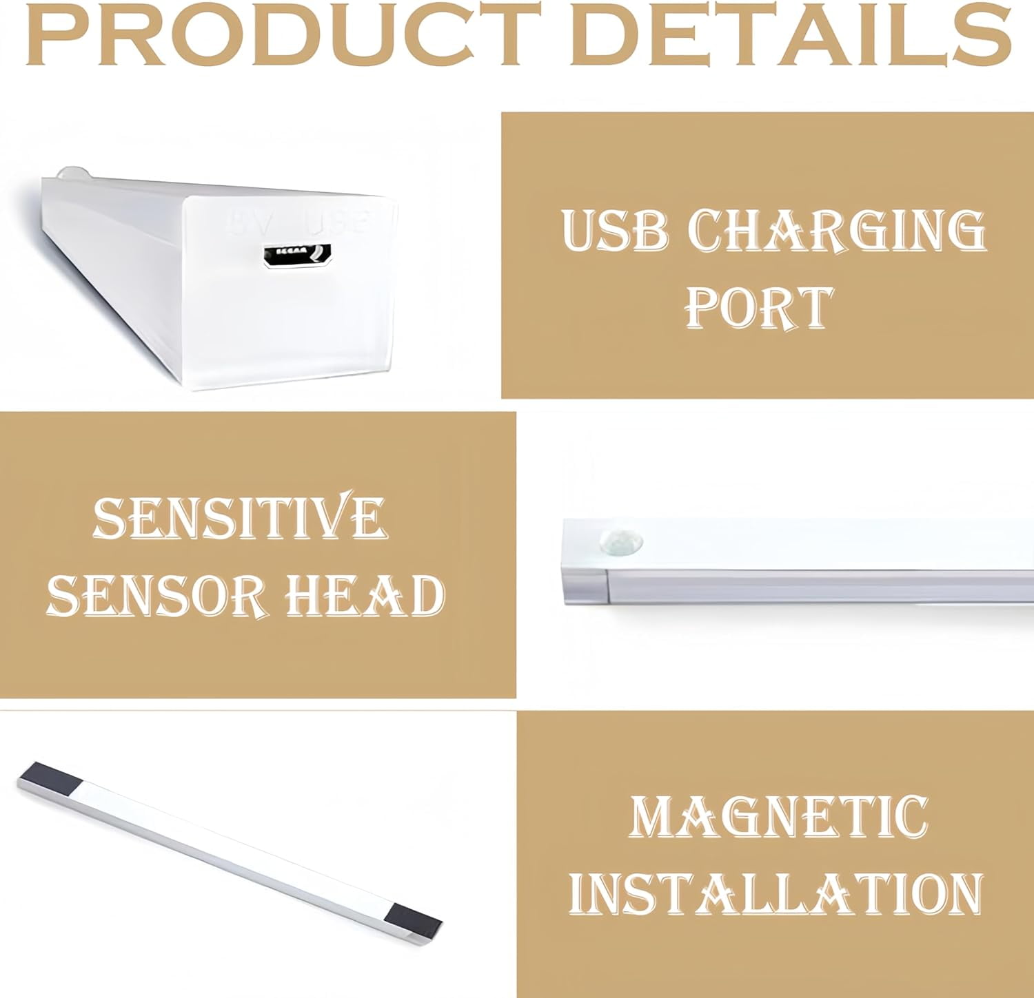 Punch-Free Smart Sensor Magnetic Rechargeable LED Lights, New Wireless Intelligent Motion Human Body Induction Night Under Cabinet Lights for Kitchen, Closet, Cupboard
