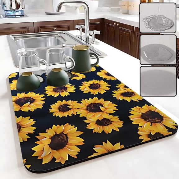 ACDANC Sunflower Dish Drying Mat,Absorbent Heat Resistant Drying Mat for Kitchen Counter,Easy Clean Dish Drainer Pad for Kitchen Decor and Accessories(Sunflower) (12*16")