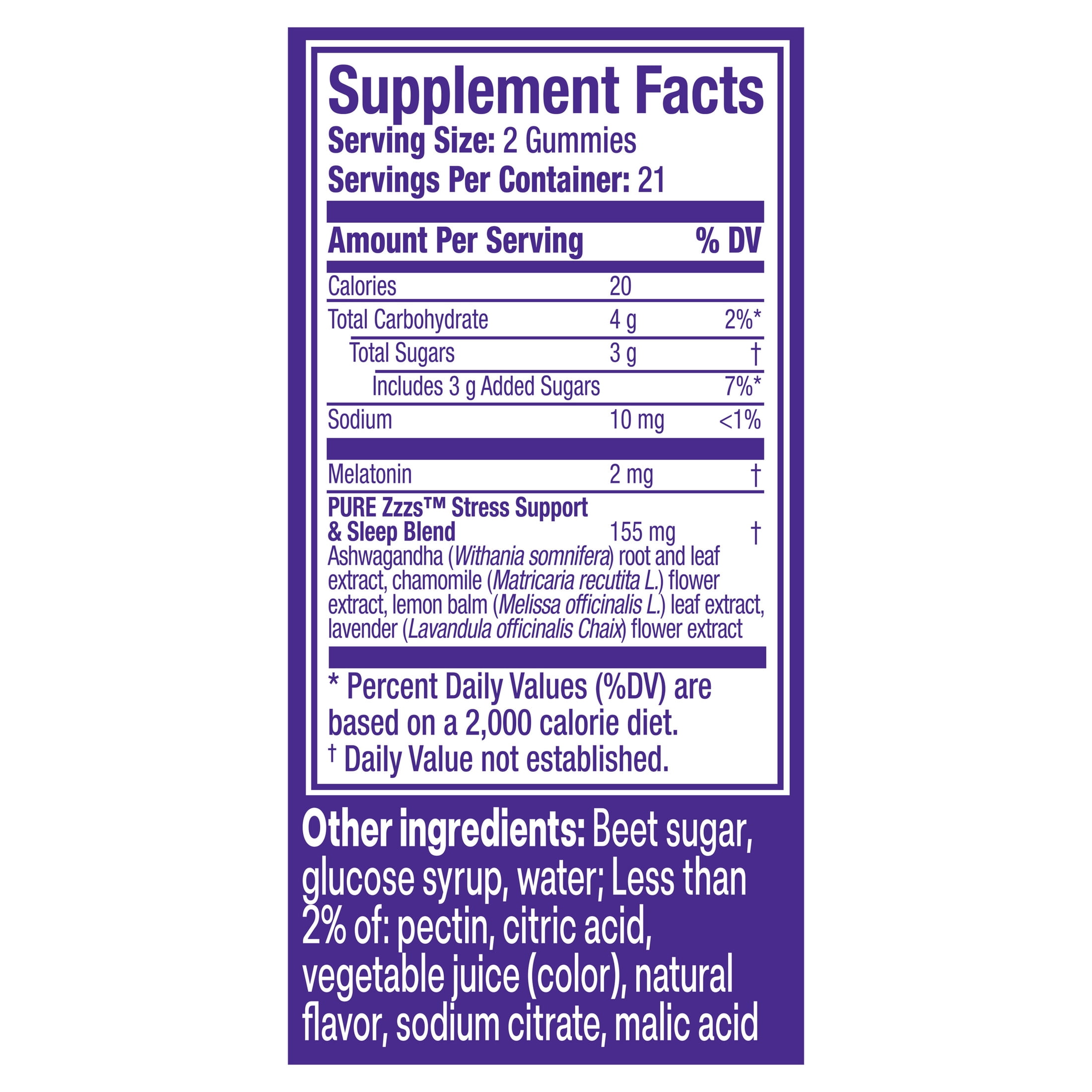 ZzzQuil PURE Zzzs De-Stress Melatonin Sleep Aid Gummies, Dietary Supplement, 42 Count