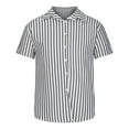thumbnail image 2 of RYRJJ Men's Casual Classic Fit Striped Dress Shirts Short Sleeve Button-Up Turndown Collar Cotton Shirt(Dark Gray,M), 2 of 5