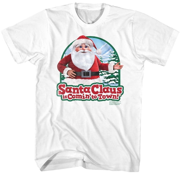 Santa Claus Is Coming To Town Santa White Adult T-Shirt