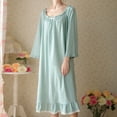 thumbnail image 2 of Defitshape Women's Cotton Victorian Nightgown Vintage Sleep Dress Long Sleeve Pleated Lace Princess Elegant Nightwear Mid-length Ruffle Crew Neck Peacock Blue Small, 2 of 5