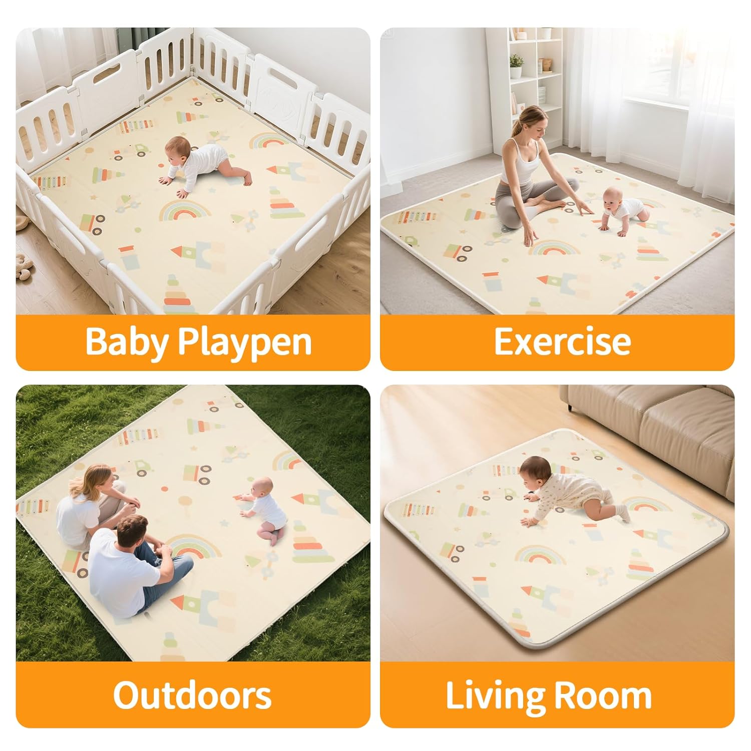 Extra Large Baby Playmats,0.8 Inch Waterproof Playroom Rug,79 x 71 Playpen Mat | Outdoor Play Padded for Backyard,Folding Kids Tummy Time Thick Soft Floormats Cushioned Toddler Playmat