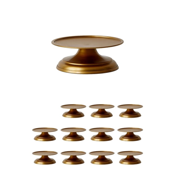 Serene Spaces Living Gold Pillar Candle Holder, Aluminum, 2" Tall & 5.5" Diameter, Set of 12