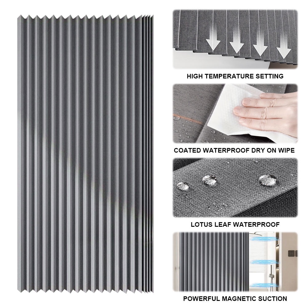 Foldable Magnetic Shower Curtain |Grey Dual-Side Magnetic 180×200cm, Tool-Free Waterproof, RV/Bathroom Dry-Wet Separation Partition Curtain