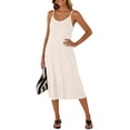 thumbnail image 7 of Women Summer Dresses Pleated Maxi Dresss Sleeveless Spaghetti Strap V Neck Beach Vacation Long Flowy Sundress White, 7 of 7